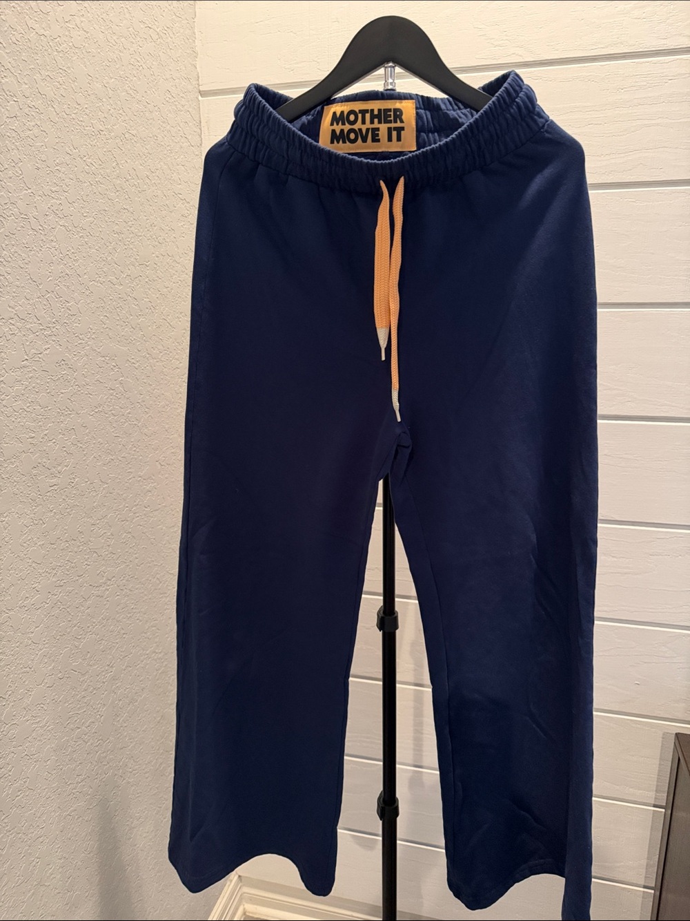 MOTHER Navy Wide-Leg Sweatpants with Yellow Drawcord
